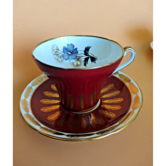 Vintage Royal Stafford Bone China Corset Cup & Saucer Set Burnt Orange with gold - Picture 1 of 13